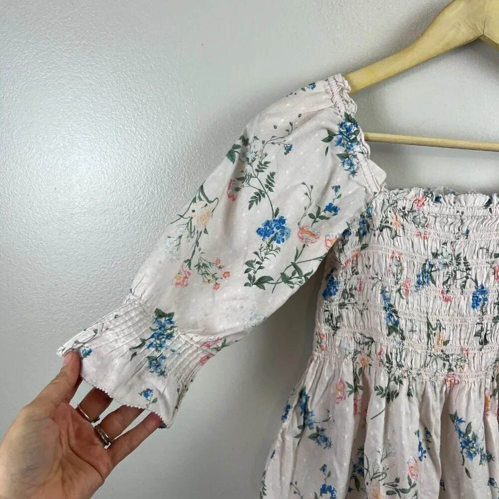 Saylor Clover Smocked Top Size XS Pink Floral Swiss Dot Peasant Cottagecore - Picture 5 of 9